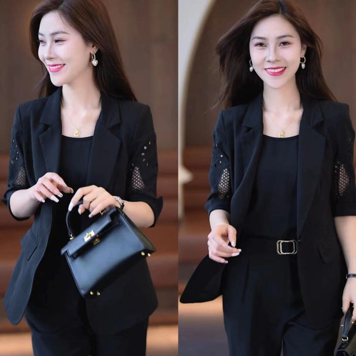 Professional Suit three-piece women's 2023 new fashion summer slimming foreign temperament harem pants suit thin