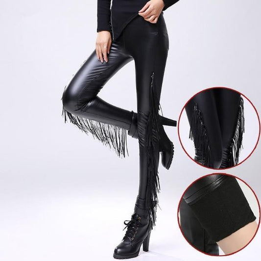 Faux Leather Tassel Leggings Texas Style