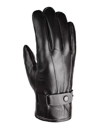 Touch Screen Leather Gloves For Men, Warm In Winter, Plush, Wind Proof And Cold Proof, Black, Three Thread, Father's Day, Valentine's Day Gift