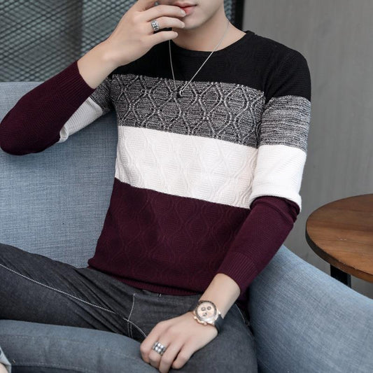 Youth Thick Korean Round Neck Striped Knit Bottoming Shirt