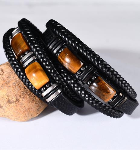 Men&#39;s Leather Bracelet With Jasper Stones