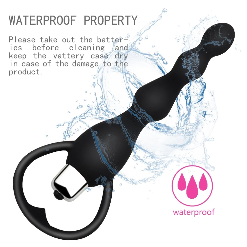 Silicone anal plug vibration pull beads anal vibrator stick rear court massage masturbator adult sex health care