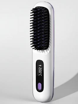 New LCD USB Charging Wireless Portable Curling Straight Hair Comb Ceramic Heating Negative Ion Electronic Comb Hair Straightener