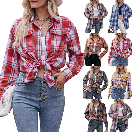 Women's Autumn and Winter New Cross-border European and American Casual Fashion Oversize Loose Plaid Shirt