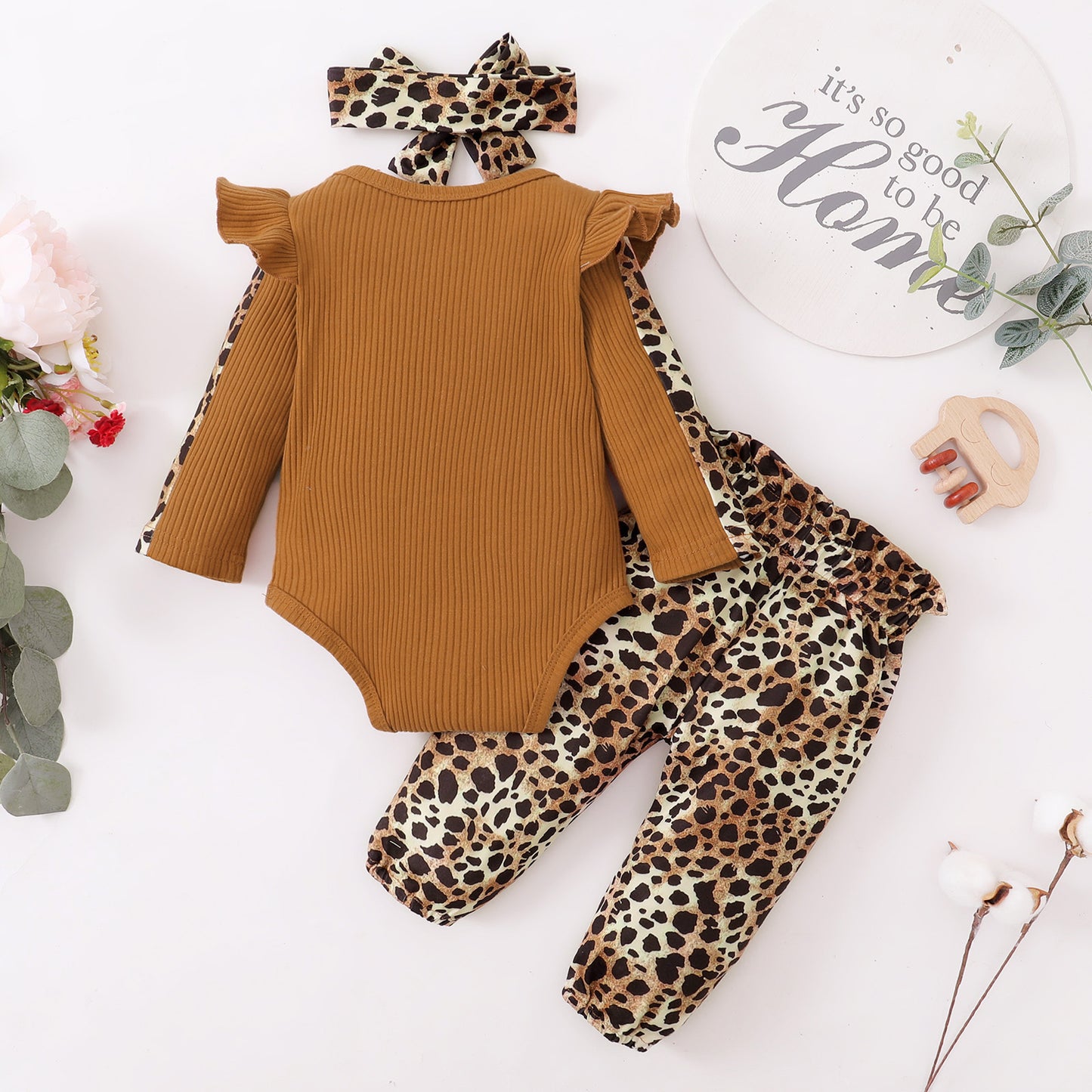 Newborn Clothes Baby Girl Clothes Sets Infant Outfit Ruffles Romper Top Bow Leopard Pants New Born Toddler Clothing