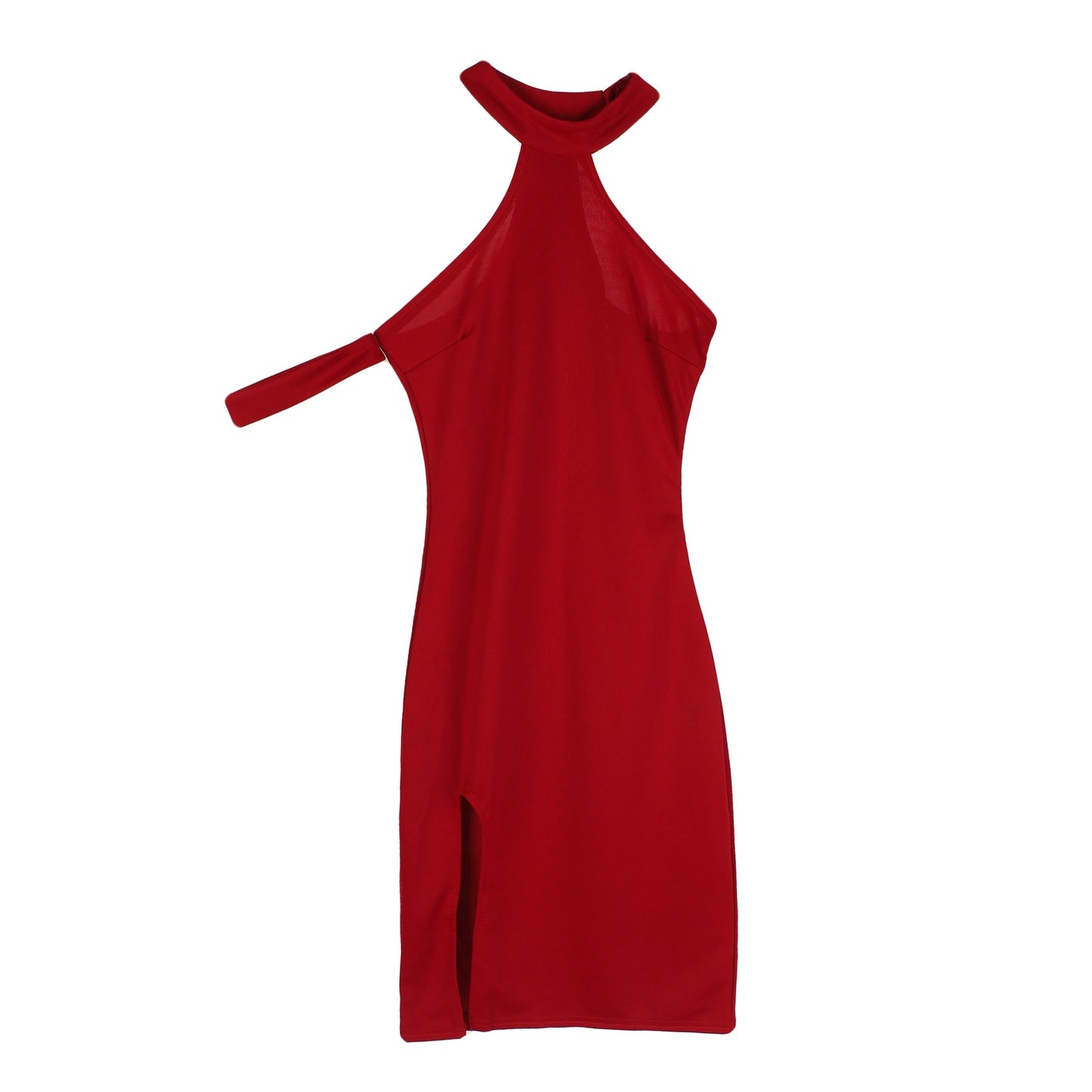 Summer new sexy sleeveless raglan sleeve halter neck slit nightclub temperament slimming dress, sleeveless raglan sleeve halter neck slit dress, halter neck slit dress, slit dress