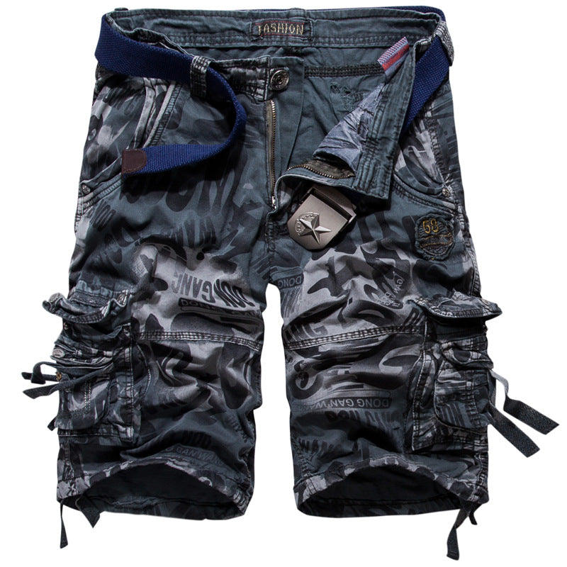 Men's Camouflage Five-Point Overalls Straight-Leg Beach Pants