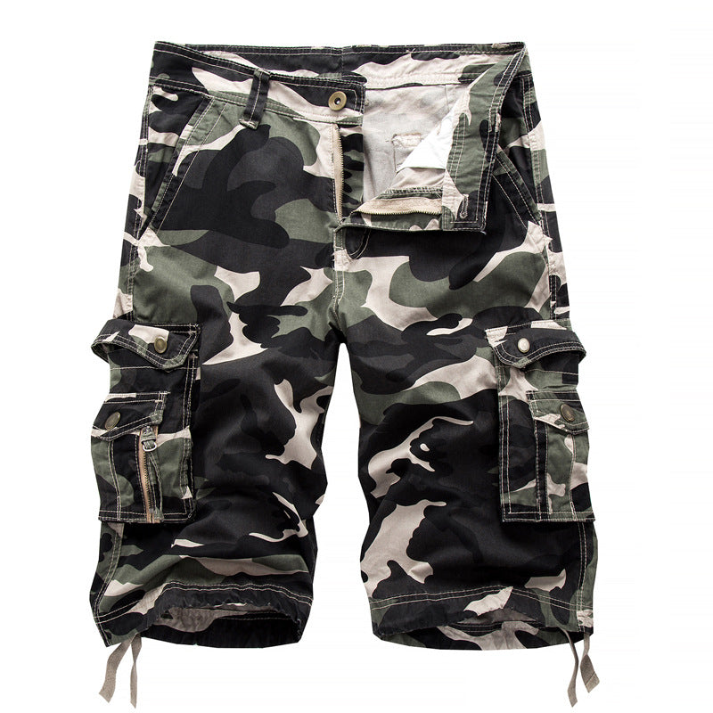 New Men's Plus Size Overalls Shorts Multi-pocket Camouflage 5-point Pants