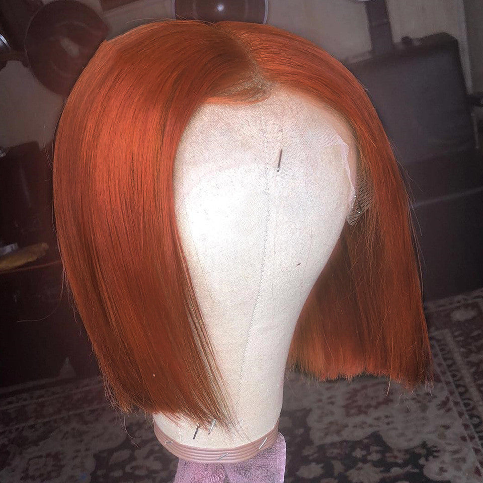 Gradient Color Short Bob Wig Orange Lace Front Human Hair Wig