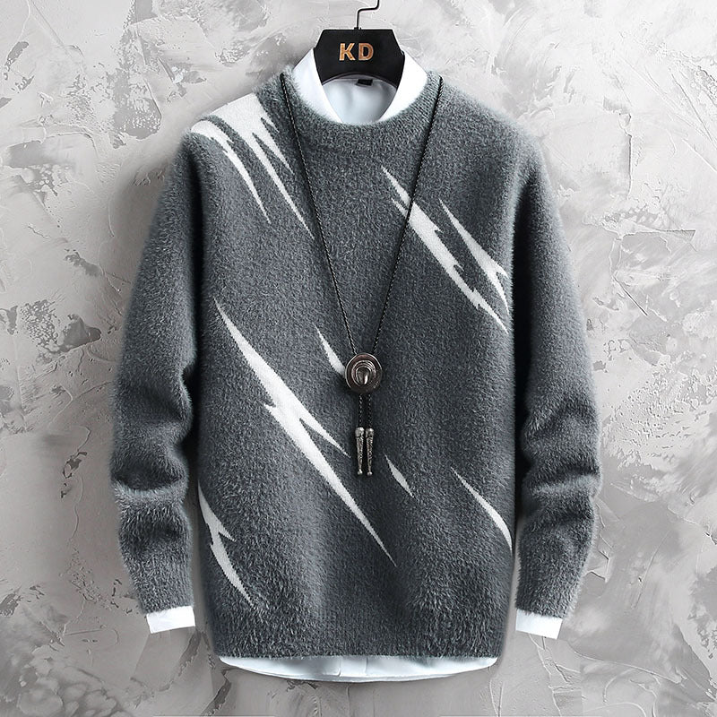 Personalized Jacquard Crew Neck Sweater Men's Autumn And Winter Thickening Tide Brand