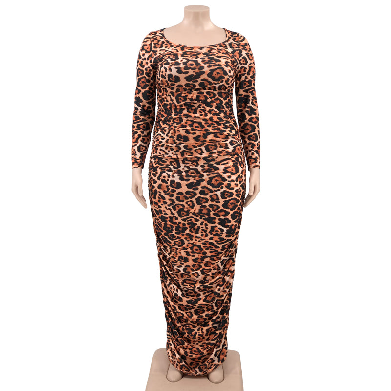Leopard Dress Plus Size Women Clothing Bodycon Stretch New Elegant Maxi Dress Fall Winter Clothes