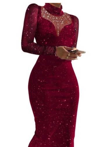 Mesh Stitching Hot Drilling Dress