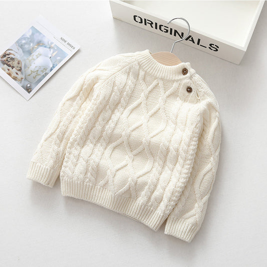 Boys sweater girls plus velvet thickened autumn and winter new baby infant children&#39;s bottoming knitted sweater pullover round neck sweater