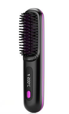 New LCD USB Charging Wireless Portable Curling Straight Hair Comb Ceramic Heating Negative Ion Electronic Comb Hair Straightener