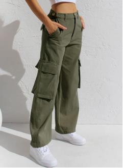 Women's High Rise Khaki Cargo Pants - Loose Baggy Fit with Expanded Pockets for Maximum Comfort!