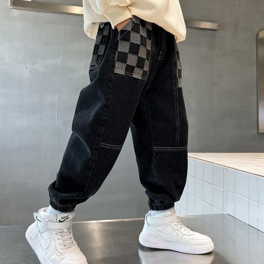 Boys' jeans Children's new fashion Korean youth trousers Autumn and winter thick and warm children's jeans Children's trousers