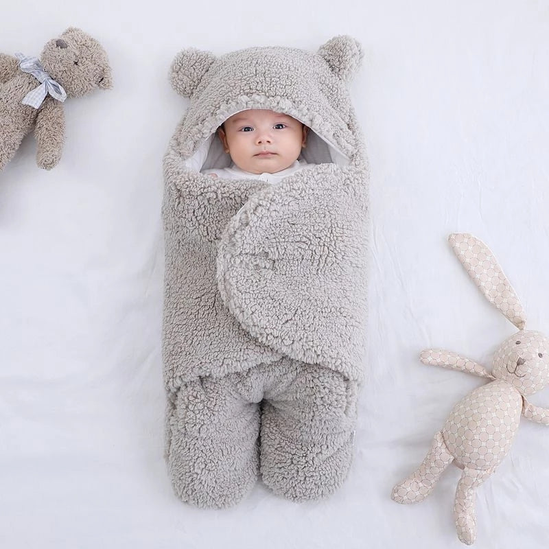 Fluffy soft newborn sleeping bag Baby wrap blanket Bedding envelope Fleece baby sleeping bag
