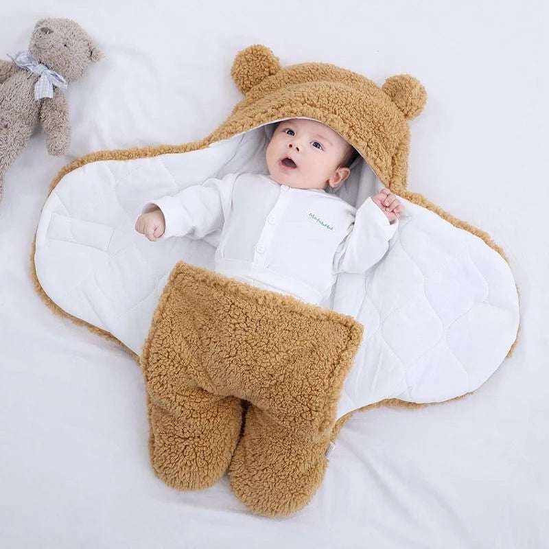 Fluffy soft newborn sleeping bag Baby wrap blanket Bedding envelope Fleece baby sleeping bag