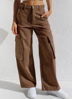Women's High Rise Khaki Cargo Pants - Loose Baggy Fit with Expanded Pockets for Maximum Comfort!