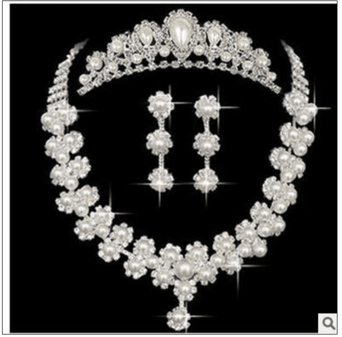 [factory sales] supply Rhinestone studded pearl bridal jewelry wholesale diamond necklace, earrings set