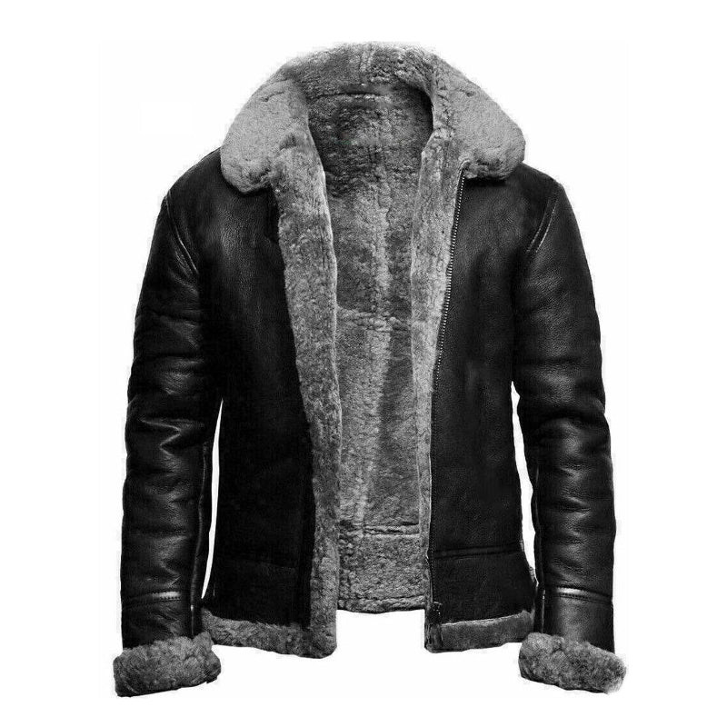 Men Plush Jacket Integrated Fur Comfortable Thickening Warm Long Sleeved Solid Color Leisure Versatile New Zippered Jacket