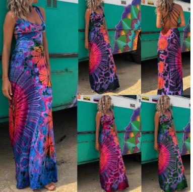 WOLFF - Maxi dress with lacing and tie-dye print