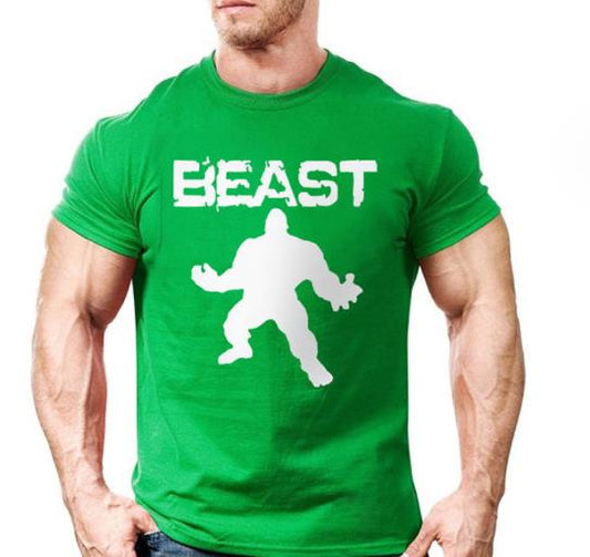 Foreign trade wholesale men''s short sleeved T-shirt, European and American fashion giant printing pure cotton men''s fitness sports leisure T-shirt