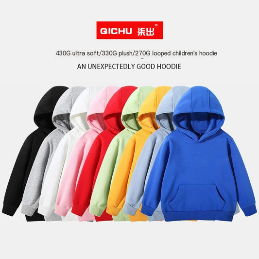 Spring, autumn and winter children's clothing Terry pullover children's hooded vests medium and large children's casual solid color thick vests blank wholesale