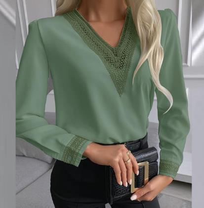 Women&#39;s Guipir Lace Long Sleeve Blouse
