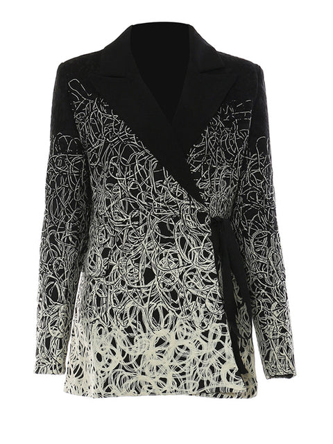 [EAM] Women Black Embroidery Big Size Blazer New Lapel Long Sleeve Loose Fit Jacket Fashion Tide Spring Autumn 2024 17A4201H