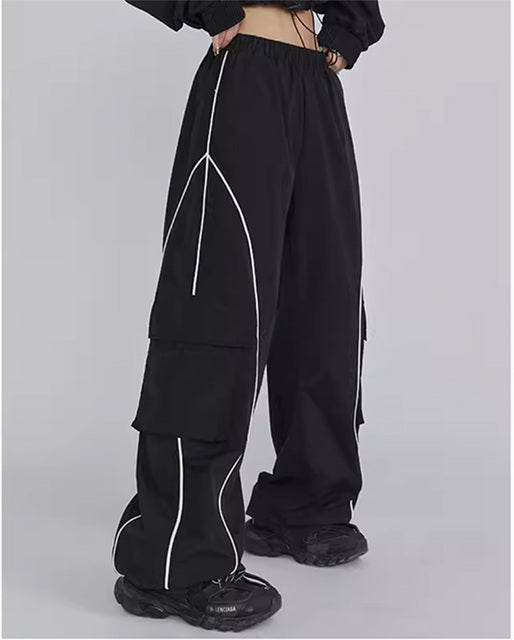 Hip Hop Sports Suit Two-piece Set Women Black Short Track Jacket +Sweatpants Joggers Dance Tracksuit Female Cropped Jacket Sets
