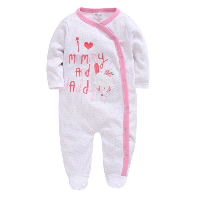 KAVKAS Baby Clothing Girls Pink Romper Cartoon Kids Pajamas Long Sleeve Jumpsuit Bebe Playsuit Girls Clothes  0`12 Monthes