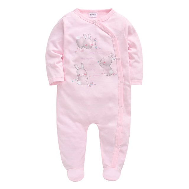 KAVKAS Baby Clothing Girls Pink Romper Cartoon Kids Pajamas Long Sleeve Jumpsuit Bebe Playsuit Girls Clothes  0`12 Monthes
