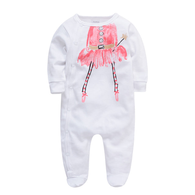 KAVKAS Baby Clothing Girls Pink Romper Cartoon Kids Pajamas Long Sleeve Jumpsuit Bebe Playsuit Girls Clothes  0`12 Monthes