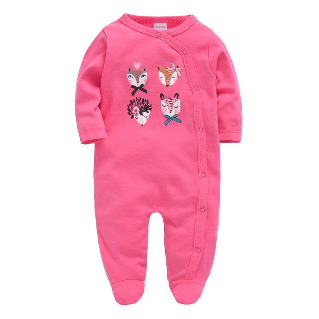 KAVKAS Baby Clothing Girls Pink Romper Cartoon Kids Pajamas Long Sleeve Jumpsuit Bebe Playsuit Girls Clothes  0`12 Monthes