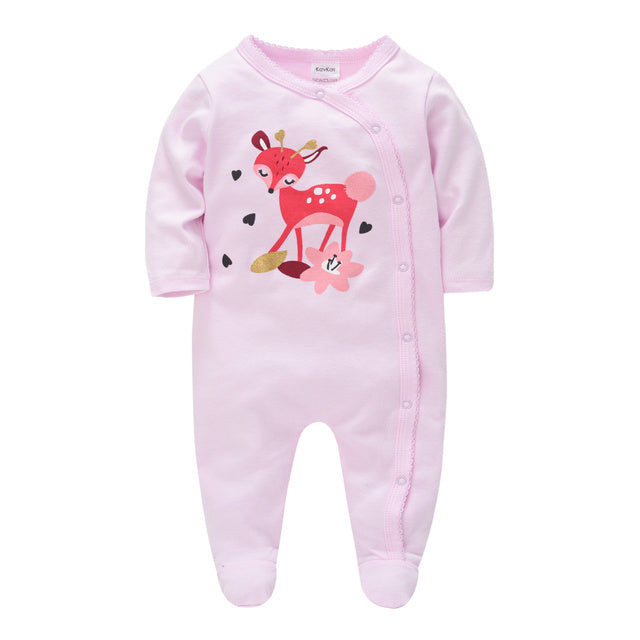KAVKAS Baby Clothing Girls Pink Romper Cartoon Kids Pajamas Long Sleeve Jumpsuit Bebe Playsuit Girls Clothes  0`12 Monthes