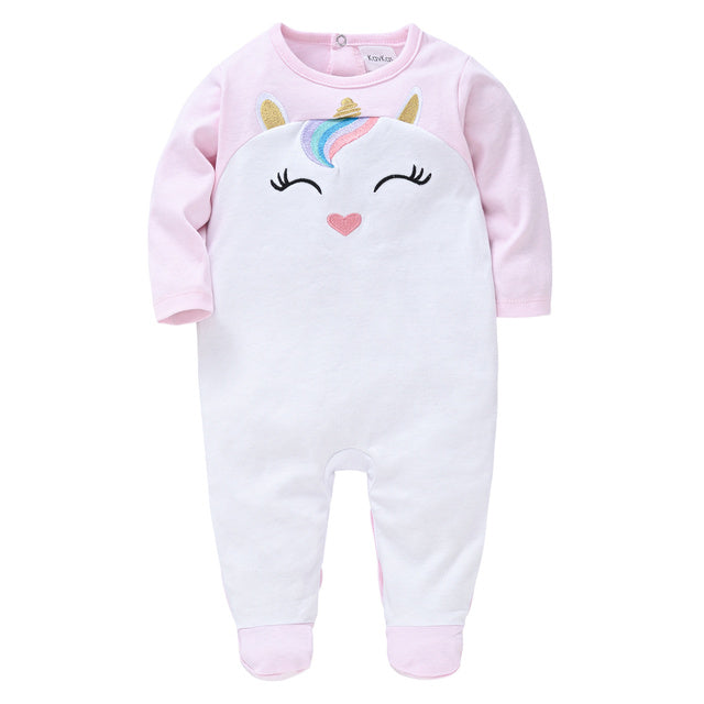 KAVKAS Baby Clothing Girls Pink Romper Cartoon Kids Pajamas Long Sleeve Jumpsuit Bebe Playsuit Girls Clothes  0`12 Monthes