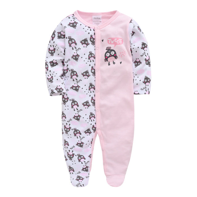 KAVKAS Baby Clothing Girls Pink Romper Cartoon Kids Pajamas Long Sleeve Jumpsuit Bebe Playsuit Girls Clothes  0`12 Monthes