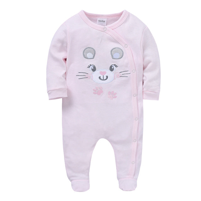 KAVKAS Baby Clothing Girls Pink Romper Cartoon Kids Pajamas Long Sleeve Jumpsuit Bebe Playsuit Girls Clothes  0`12 Monthes