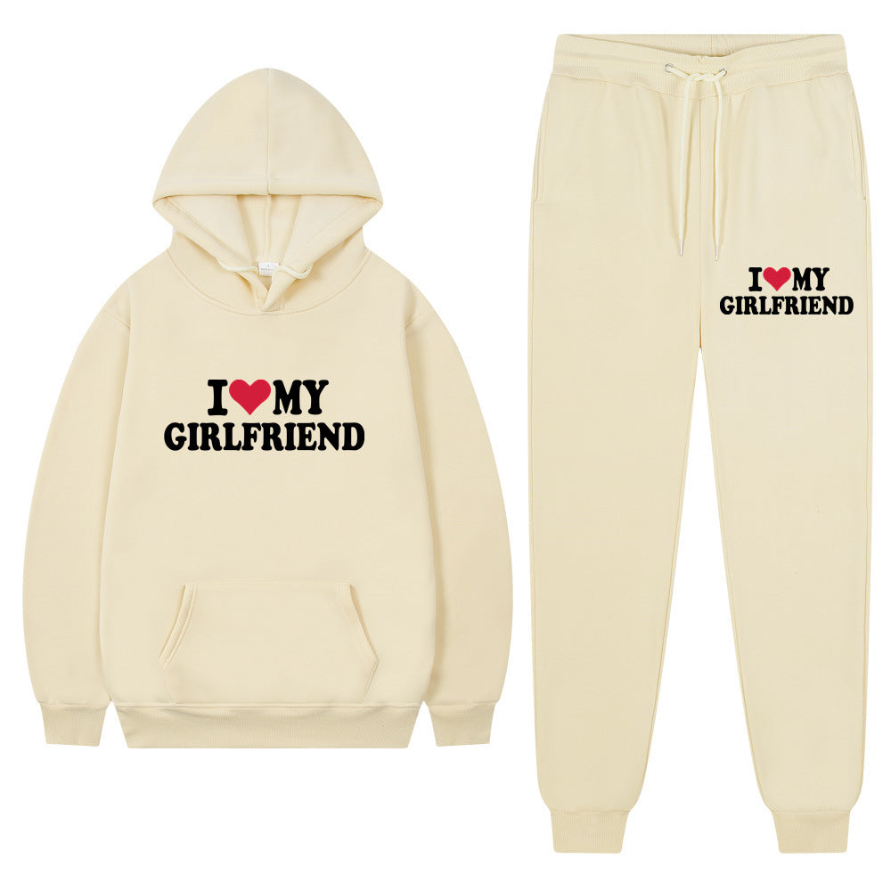 I love my girlfriend print casual suit sweatshirt 2023 New Fashion men long sleeve hoodie trousers