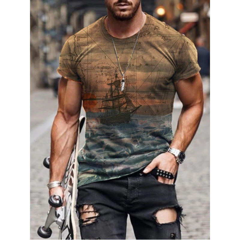 2022 Foreign Trade New Summer Personalized Large Size 3dt-shirt Men's Casual Simple Icon Printed Short-sleeved Round Neck T-shirt