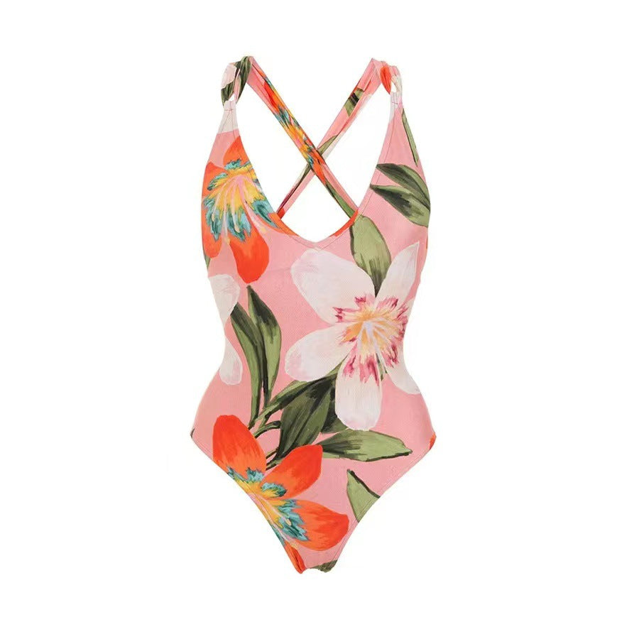 2023 European and American Sexy Fashion one-piece Bikini Two-piece Suit Cross-border Printed Backless Long Dress Beach Vacation Swimming