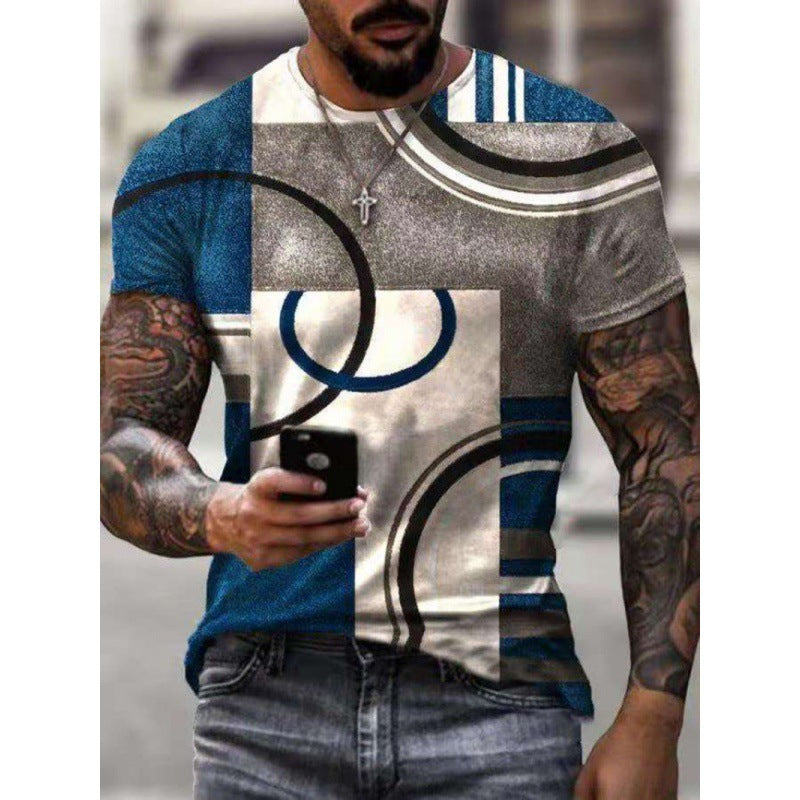 2022 Foreign Trade New Summer Personalized Large Size 3dt-shirt Men's Casual Simple Icon Printed Short-sleeved Round Neck T-shirt