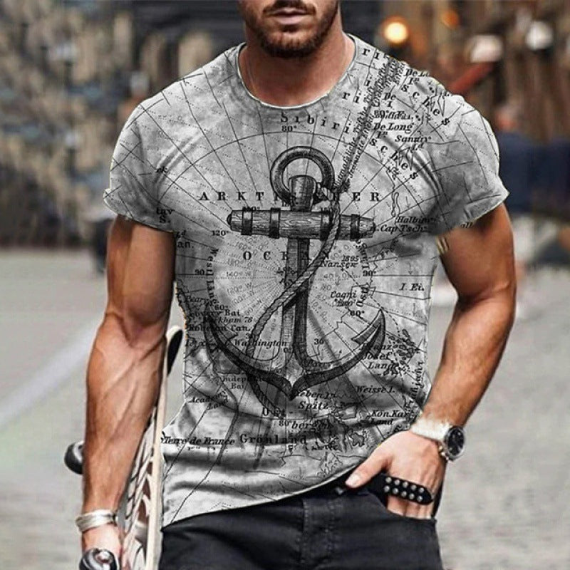 2022 Foreign Trade New Summer Personalized Large Size 3dt-shirt Men's Casual Simple Icon Printed Short-sleeved Round Neck T-shirt