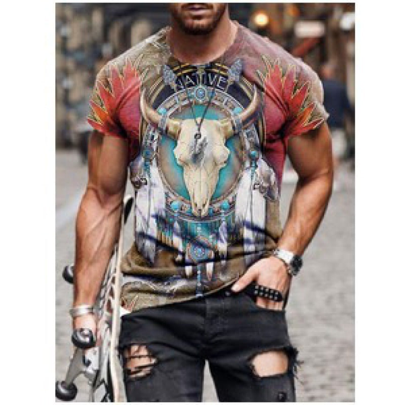 2022 Foreign Trade New Summer Personalized Large Size 3dt-shirt Men's Casual Simple Icon Printed Short-sleeved Round Neck T-shirt