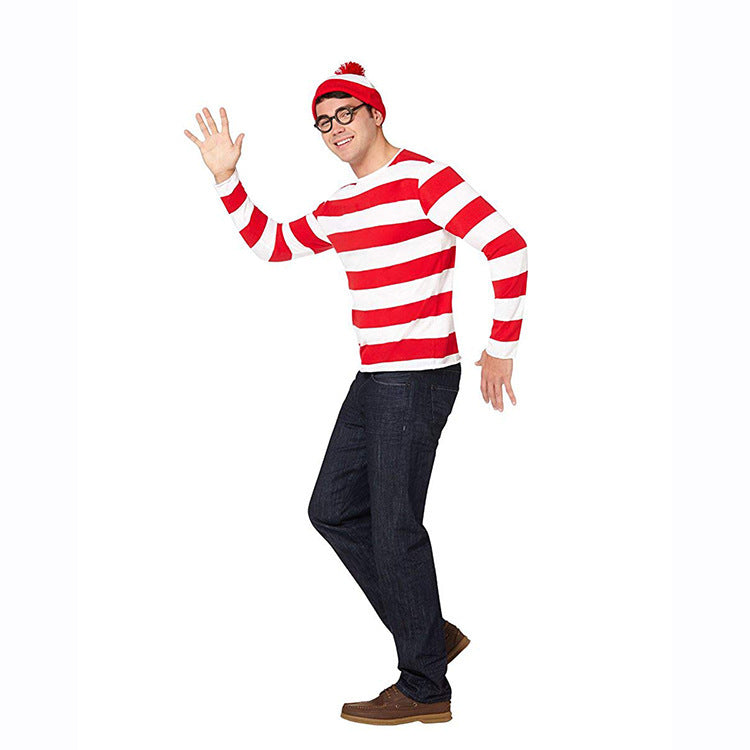 Anime clever Wally Where's Wally parent-child outfit cosplay costume All Saints play costume in stock