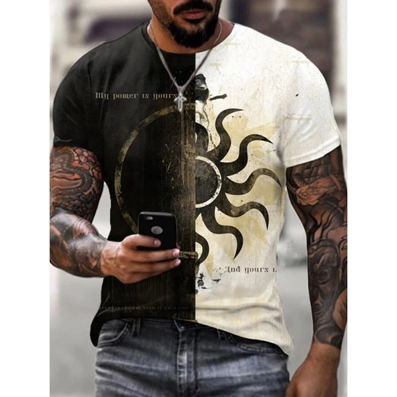 2022 Foreign Trade New Summer Personalized Large Size 3dt-shirt Men's Casual Simple Icon Printed Short-sleeved Round Neck T-shirt