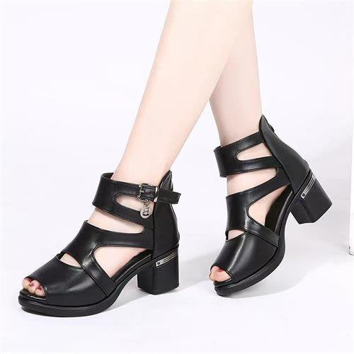Large Size Thick Heel Peep Toe Sandals Women's 2023 Summer New Arrival Mother's Sandals Thick Sole Casual Fashionable High-top Open Toe Women's Shoes