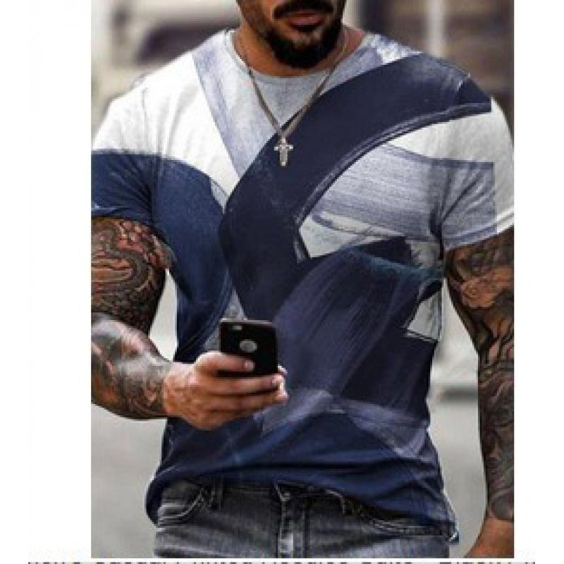 2022 Foreign Trade New Summer Personalized Large Size 3dt-shirt Men's Casual Simple Icon Printed Short-sleeved Round Neck T-shirt