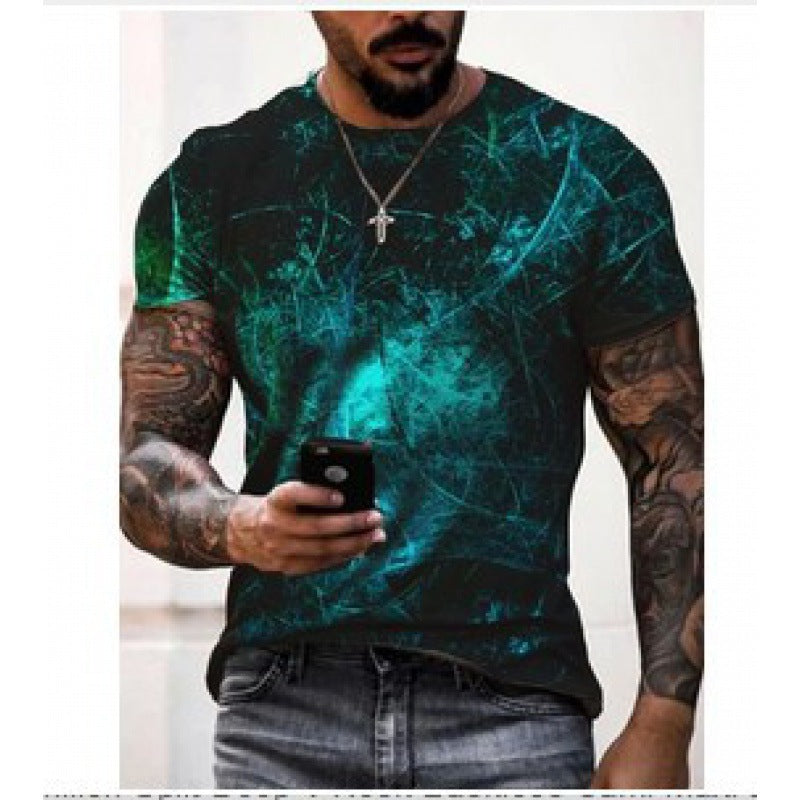 2022 Foreign Trade New Summer Personalized Large Size 3dt-shirt Men's Casual Simple Icon Printed Short-sleeved Round Neck T-shirt